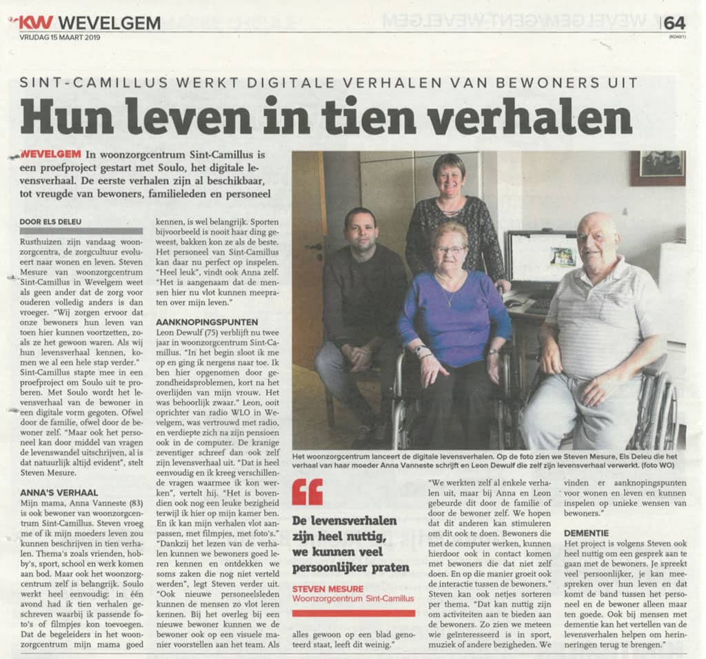 Krantenartikel over woonzorgcentrum Sint-Camillus