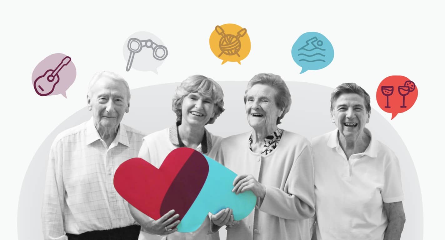 Bewoners met medewerker met Soulcenter logo