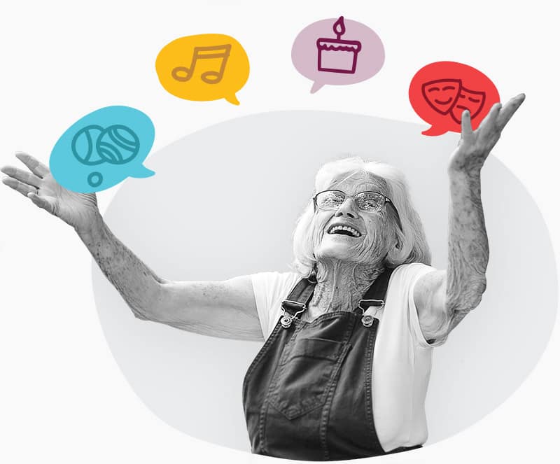 Extremely happy elderly lady